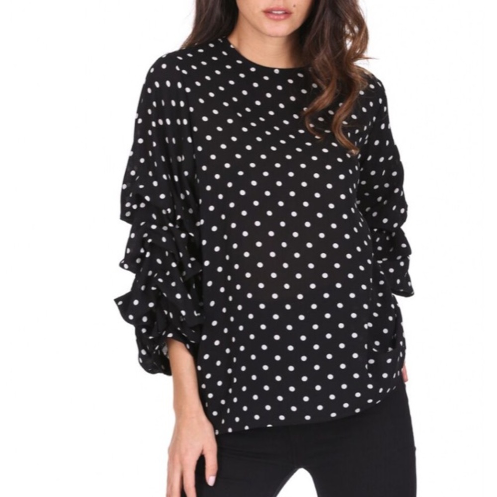 Polka Dot Ruffle Sleeve Top